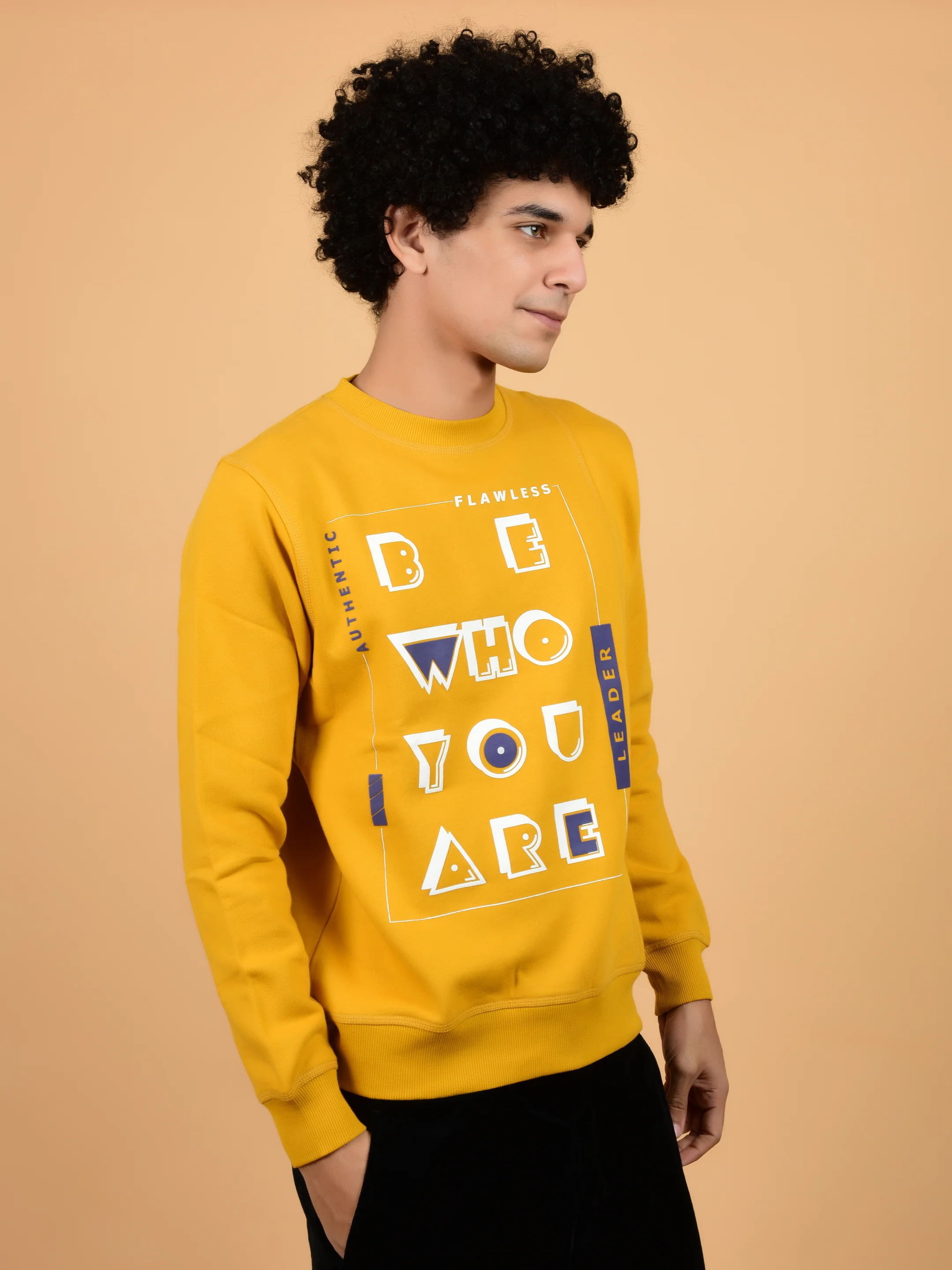 Flawless Men Typographic Swag Mustard Sweatshirt - Image 6