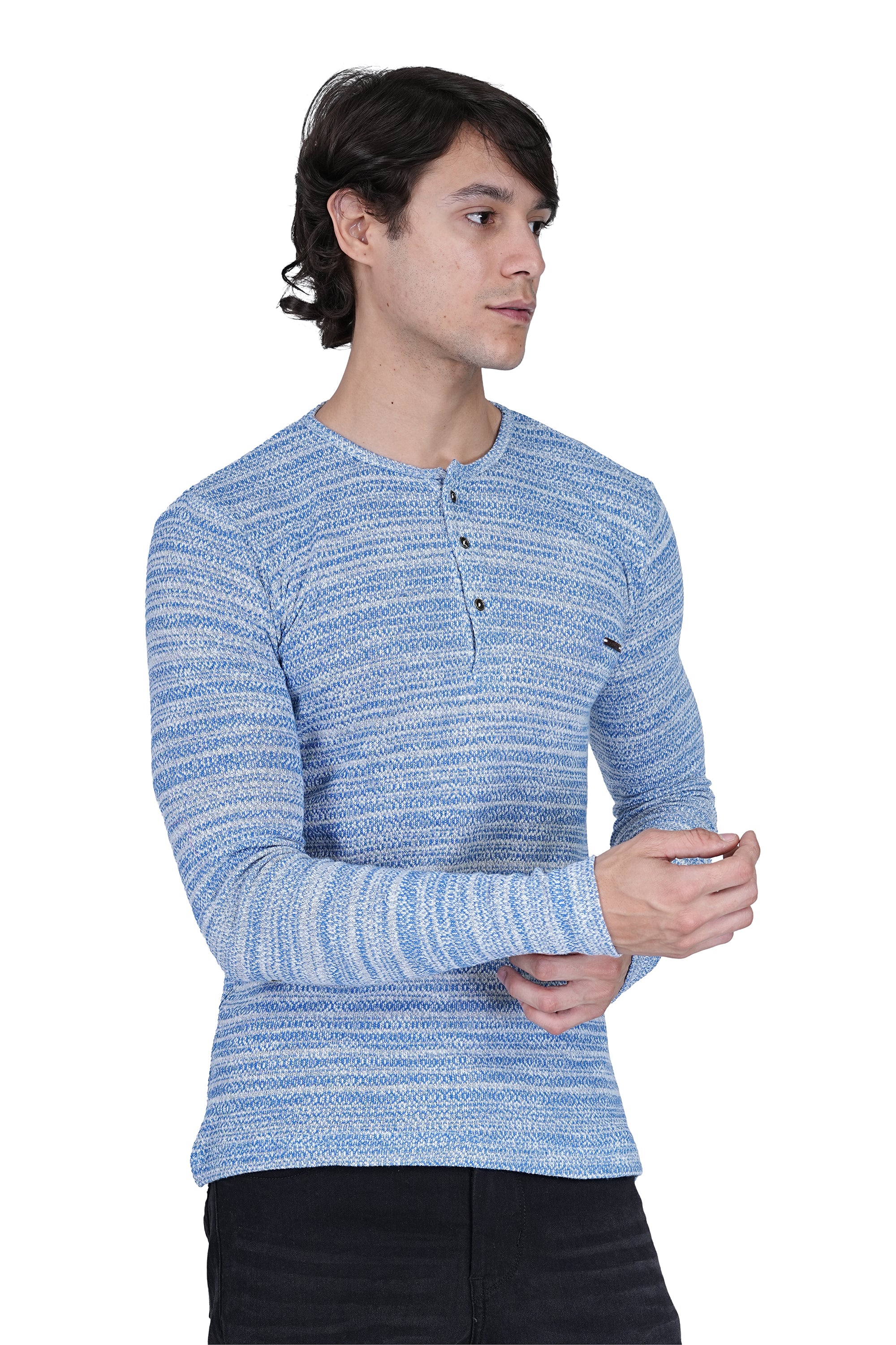 FLAWLESS MEN WINTER BLUE KNITTED T-SHIRT - Image 3