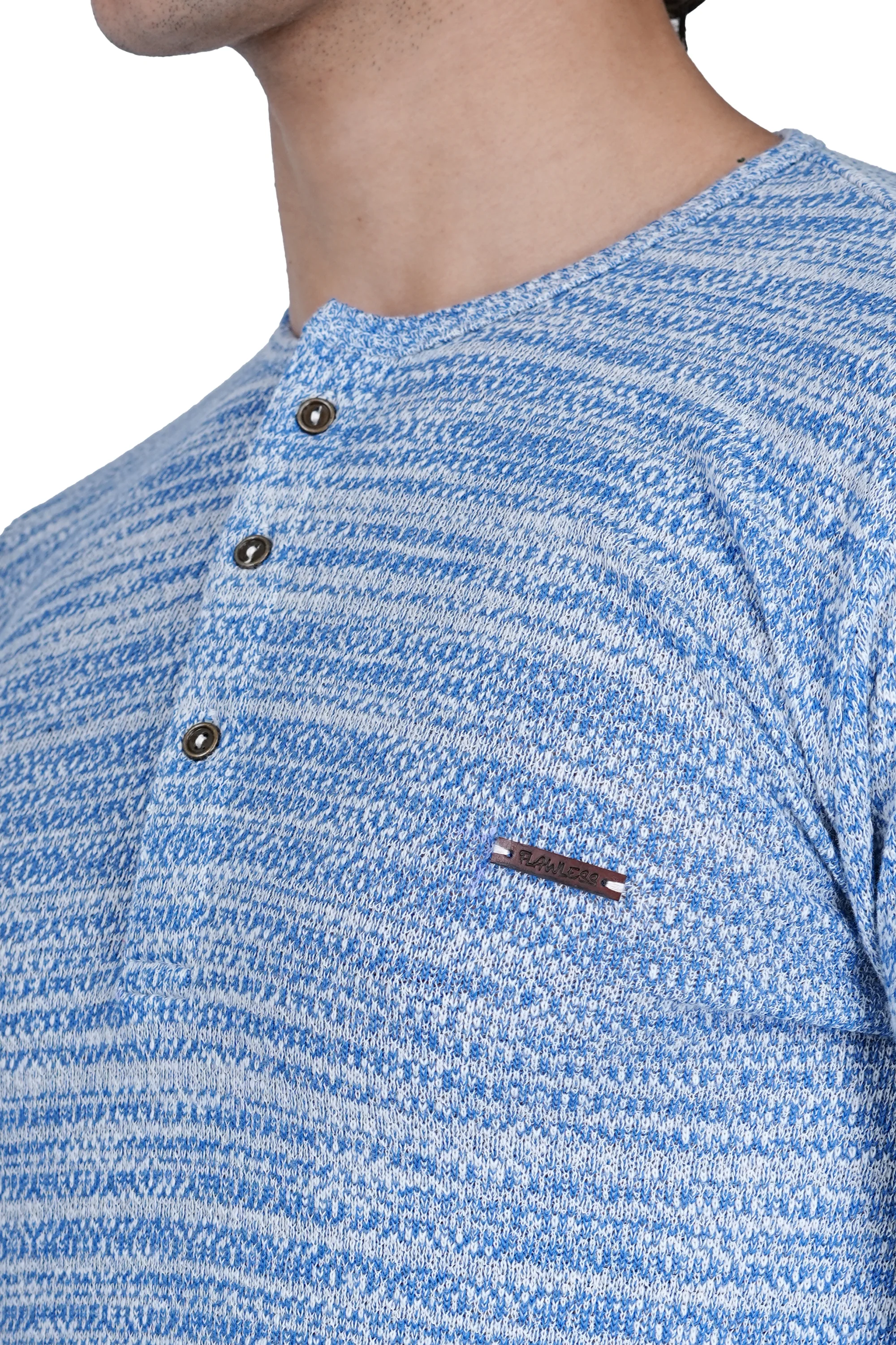 FLAWLESS MEN WINTER BLUE KNITTED T-SHIRT - Image 4