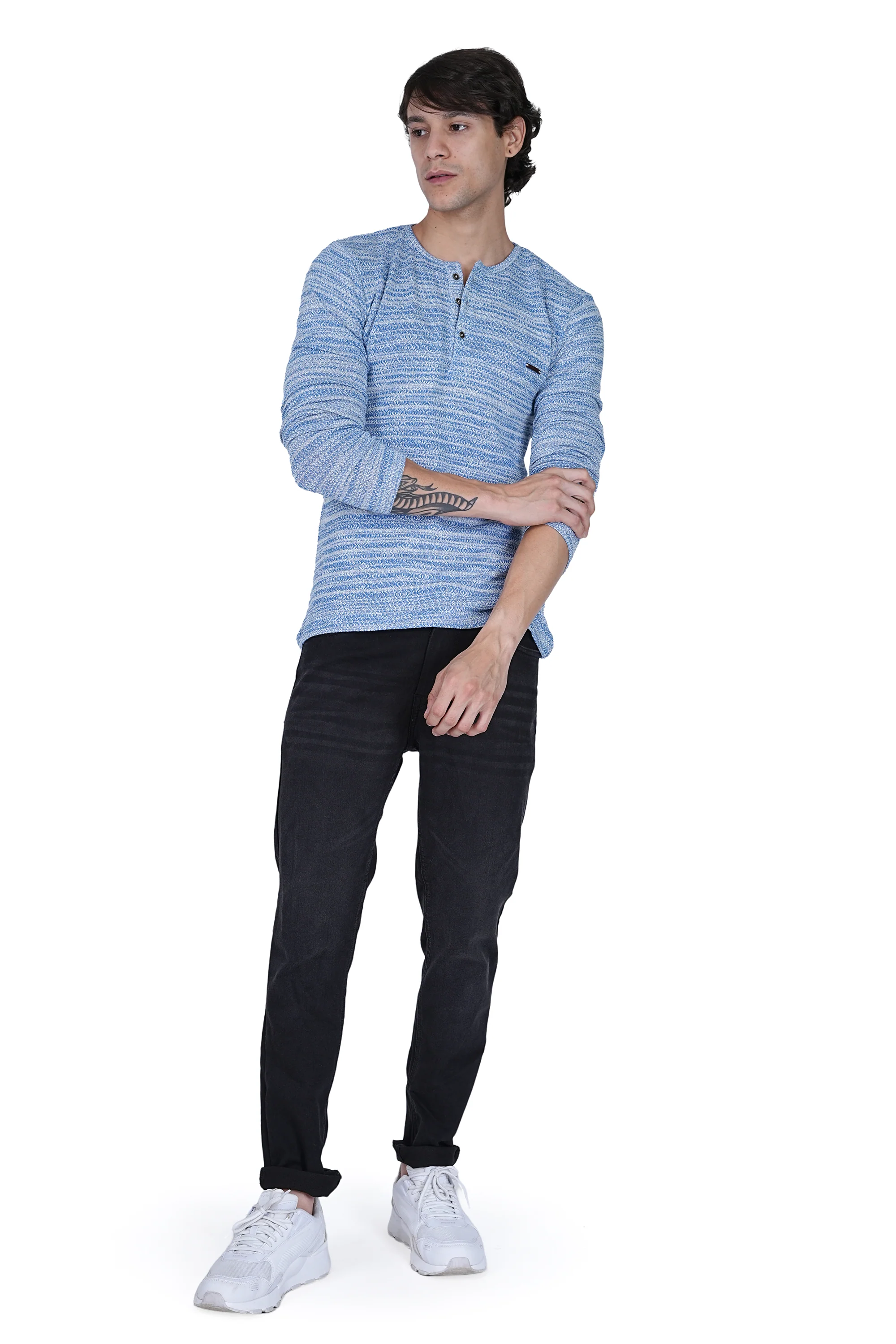 FLAWLESS MEN WINTER BLUE KNITTED T-SHIRT - Image 6