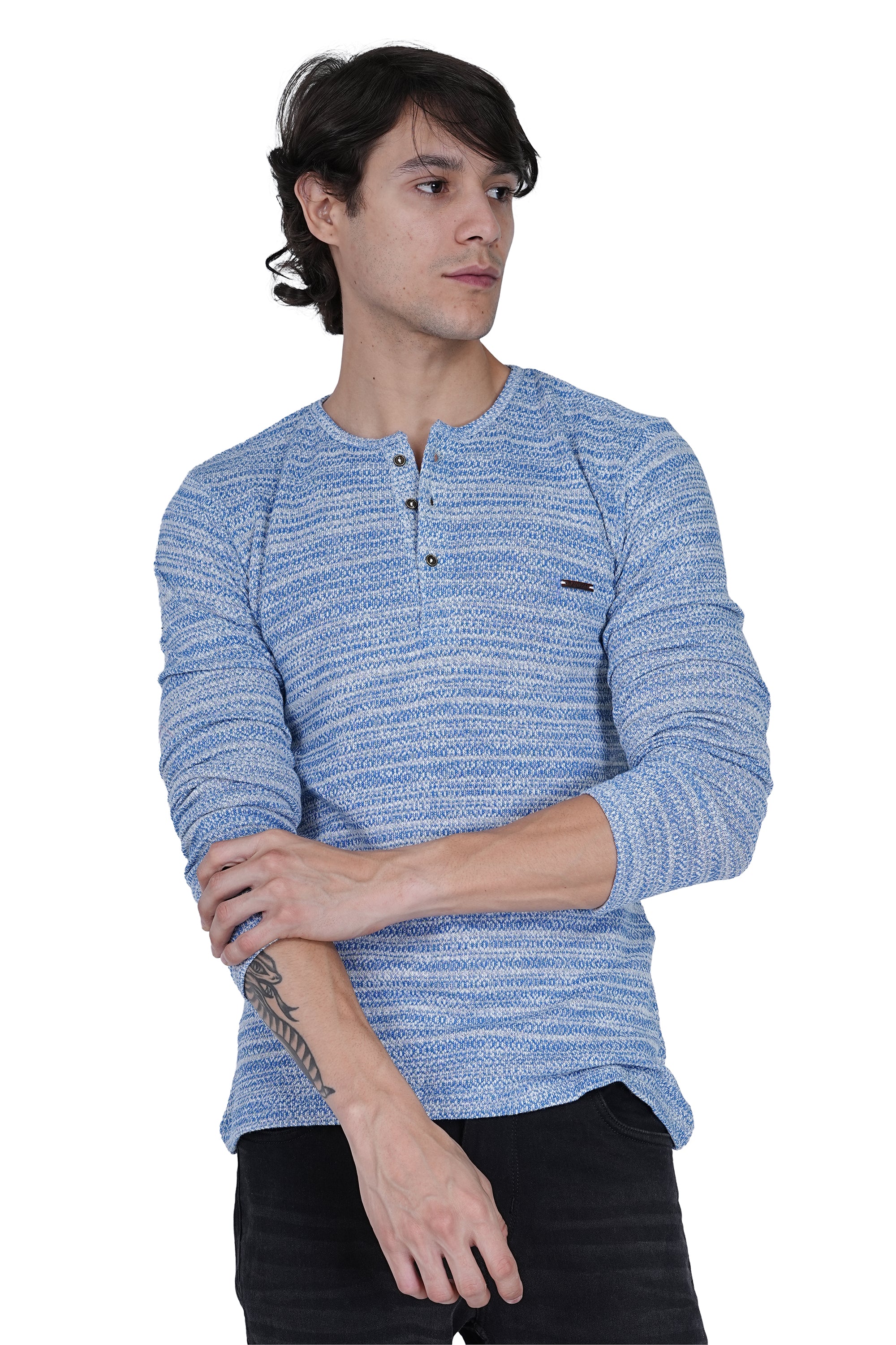 FLAWLESS MEN WINTER BLUE KNITTED T-SHIRT - Image 7