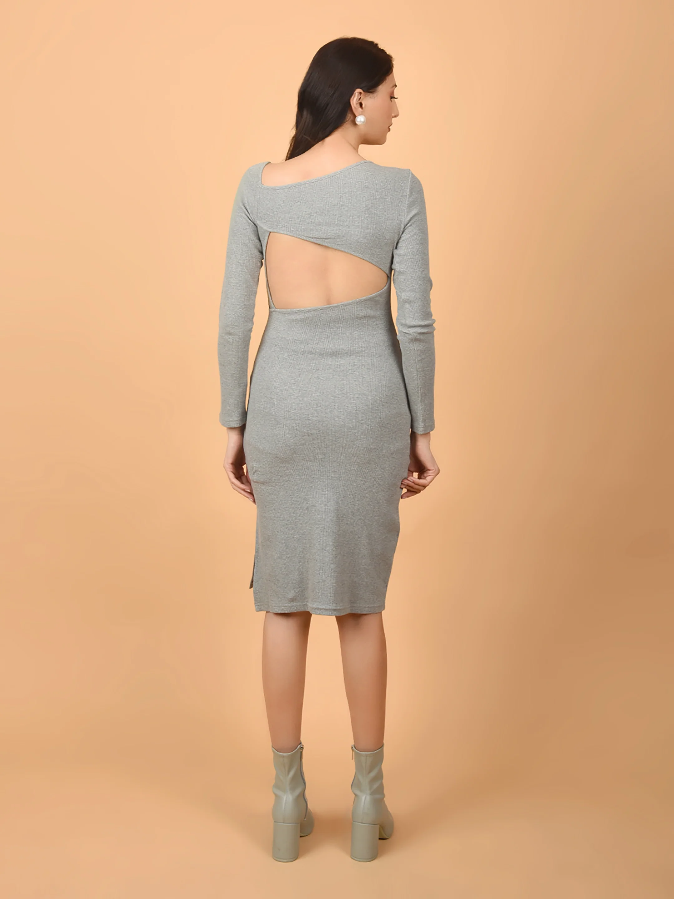 Flawless Letest Women Cut-Out & Side Slit Grey Dress | COVERUP - Image 3