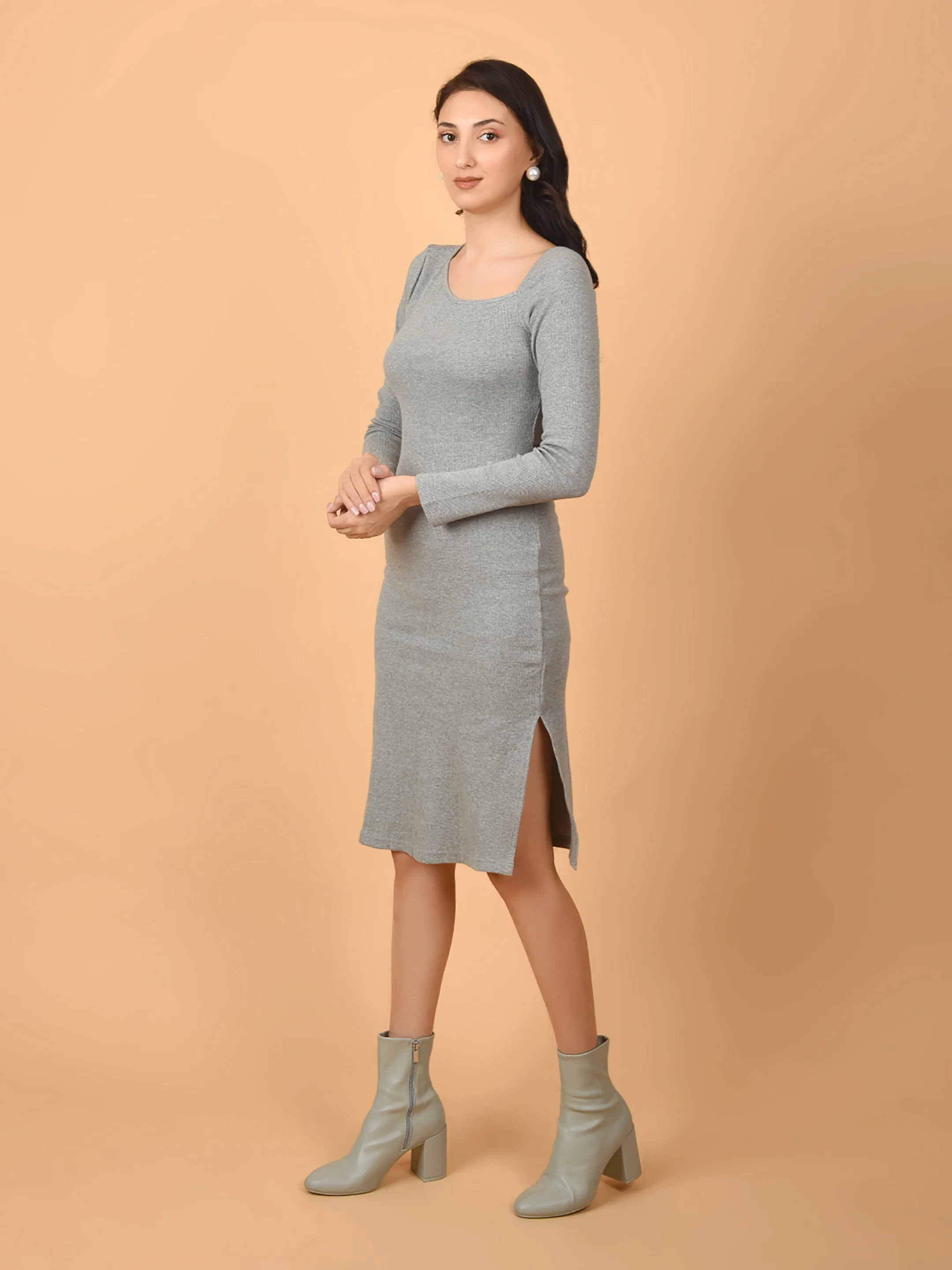 Flawless Letest Women Cut-Out & Side Slit Grey Dress | COVERUP - Image 5