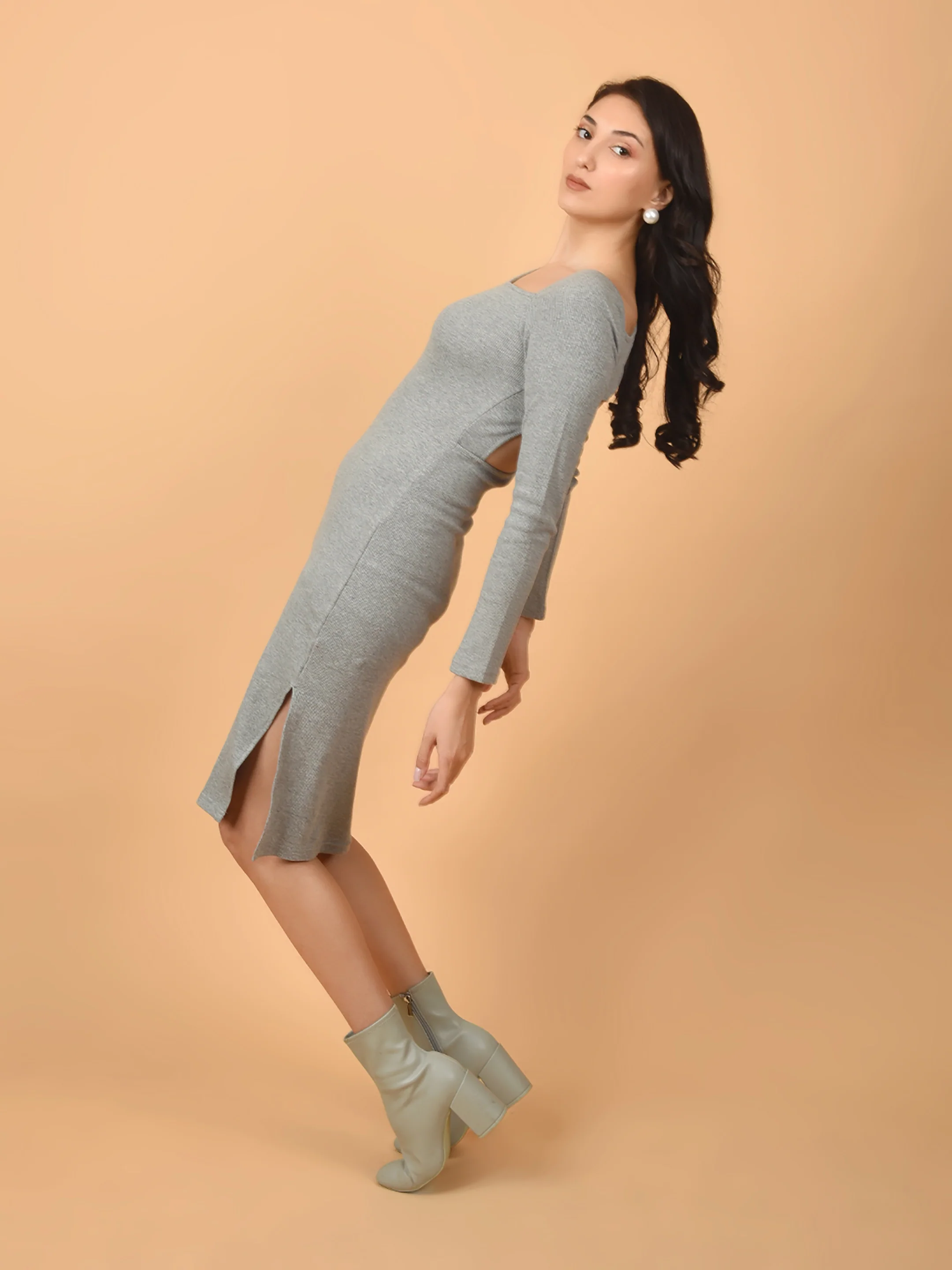 Flawless Letest Women Cut-Out & Side Slit Grey Dress | COVERUP - Image 7