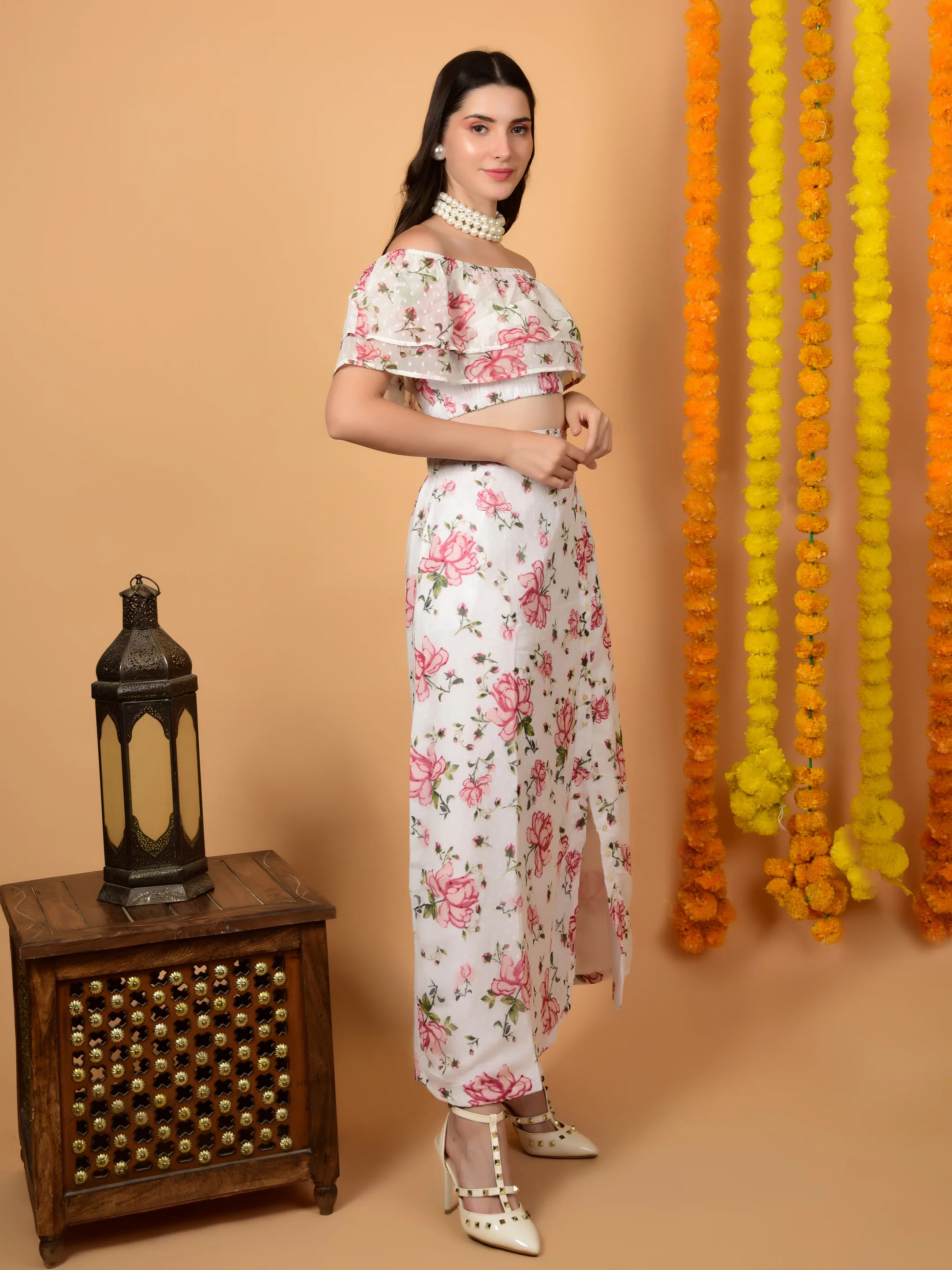 Flawless Women Floral Printed Off Shoulder Co-ord Set  | LAURA - Image 3