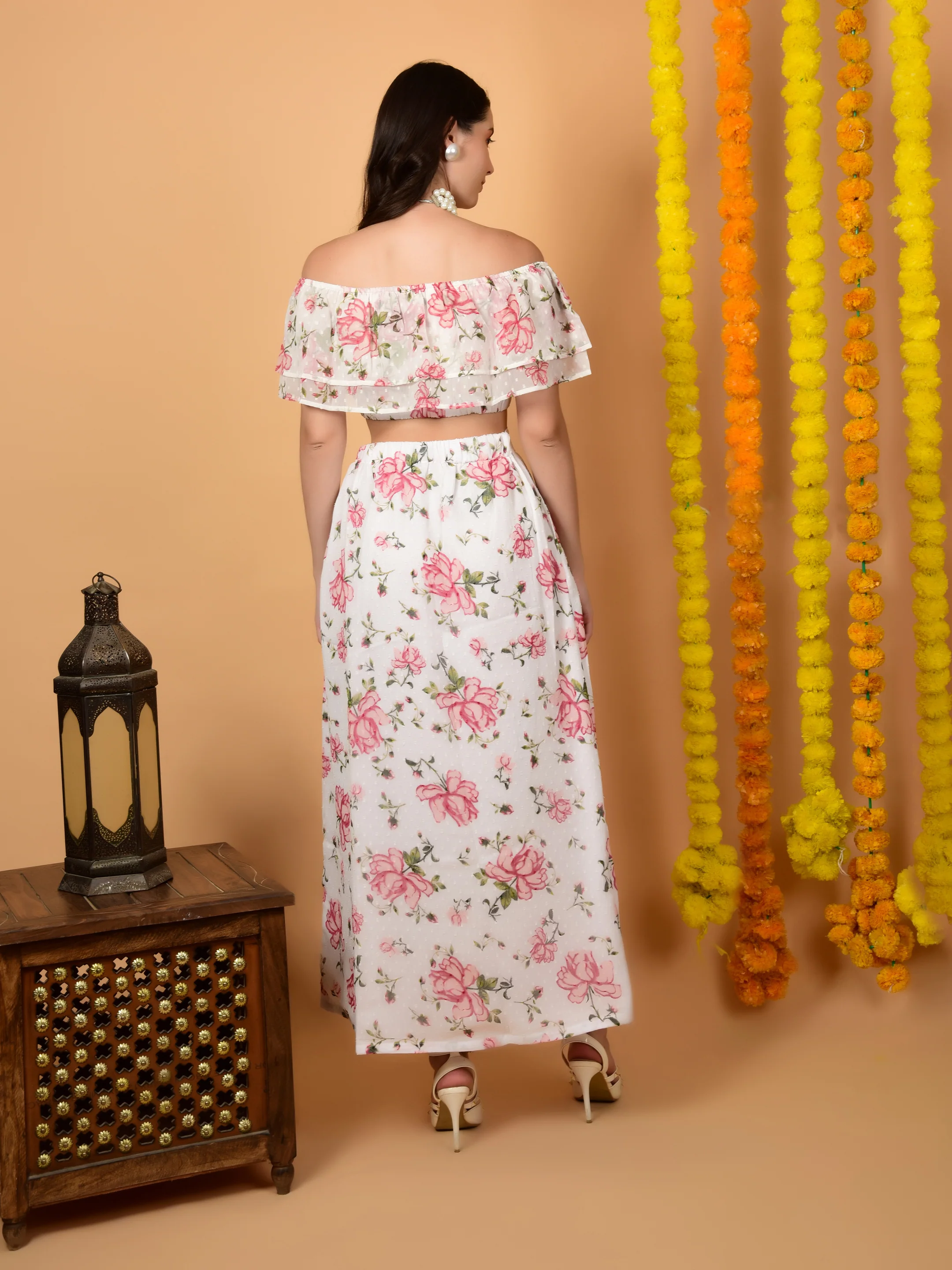 Flawless Women Floral Printed Off Shoulder Co-ord Set  | LAURA - Image 4