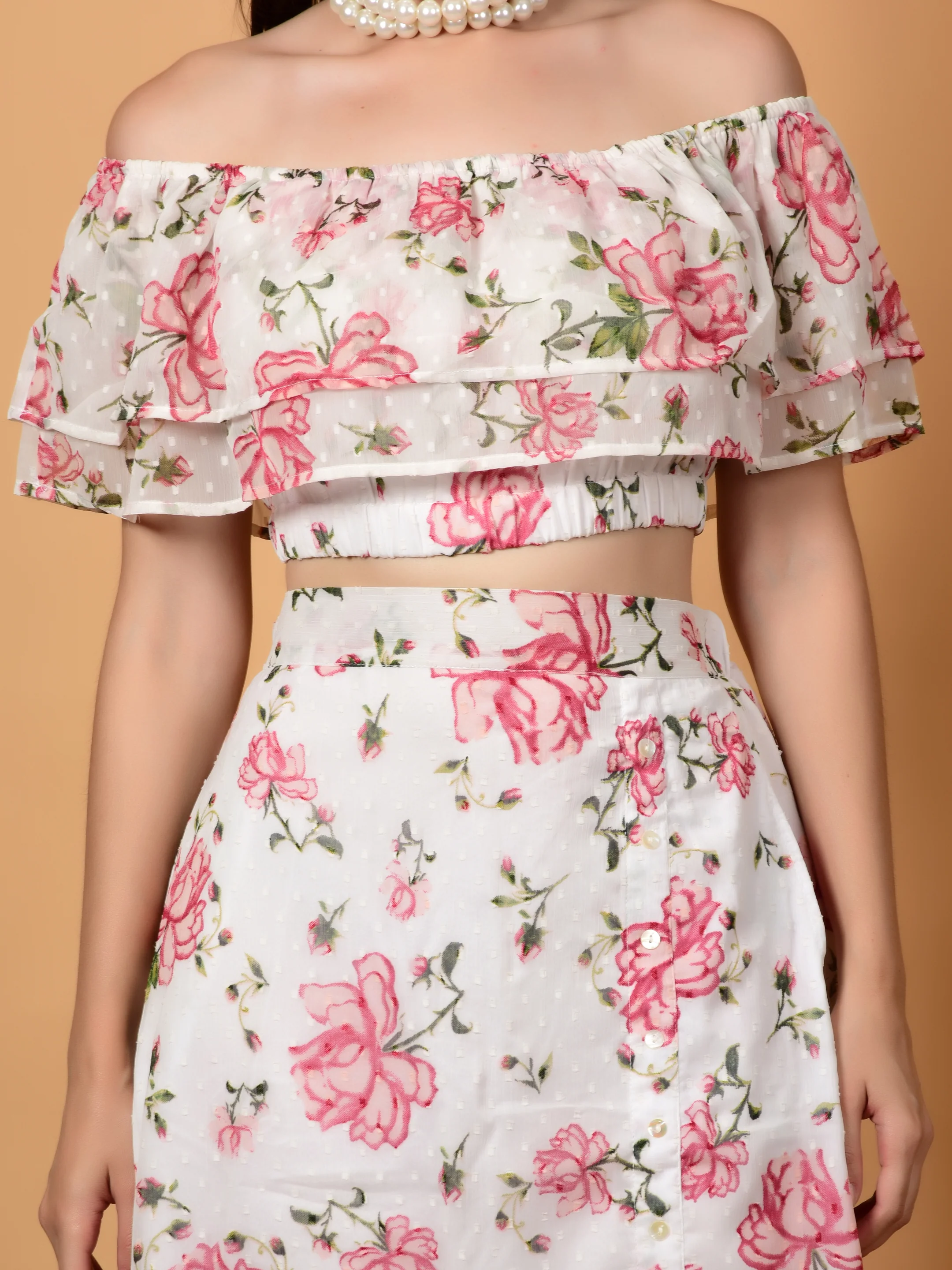 Flawless Women Floral Printed Off Shoulder Co-ord Set  | LAURA - Image 6