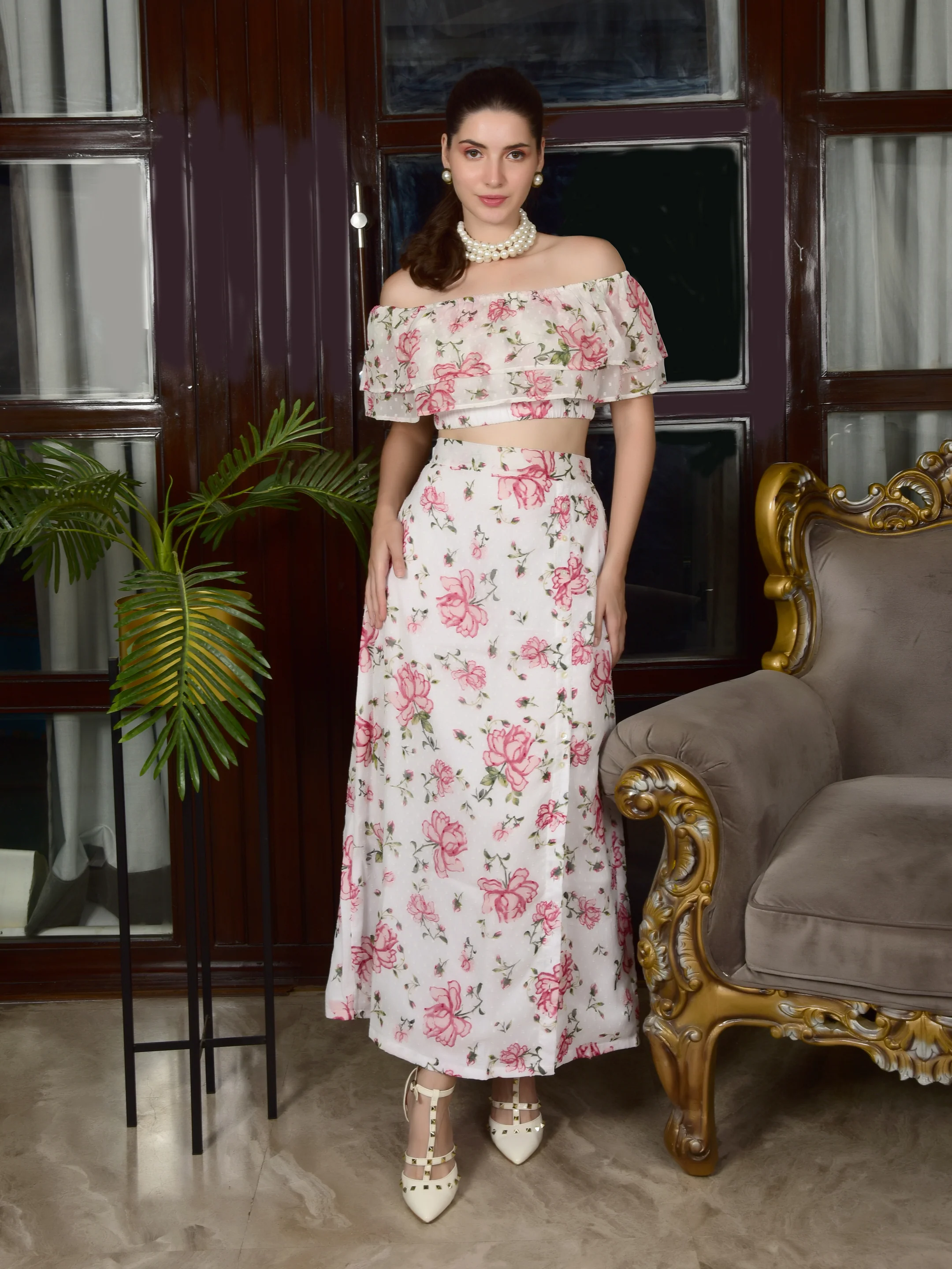 Flawless Women Floral Printed Off Shoulder Co-ord Set  | LAURA - Image 7