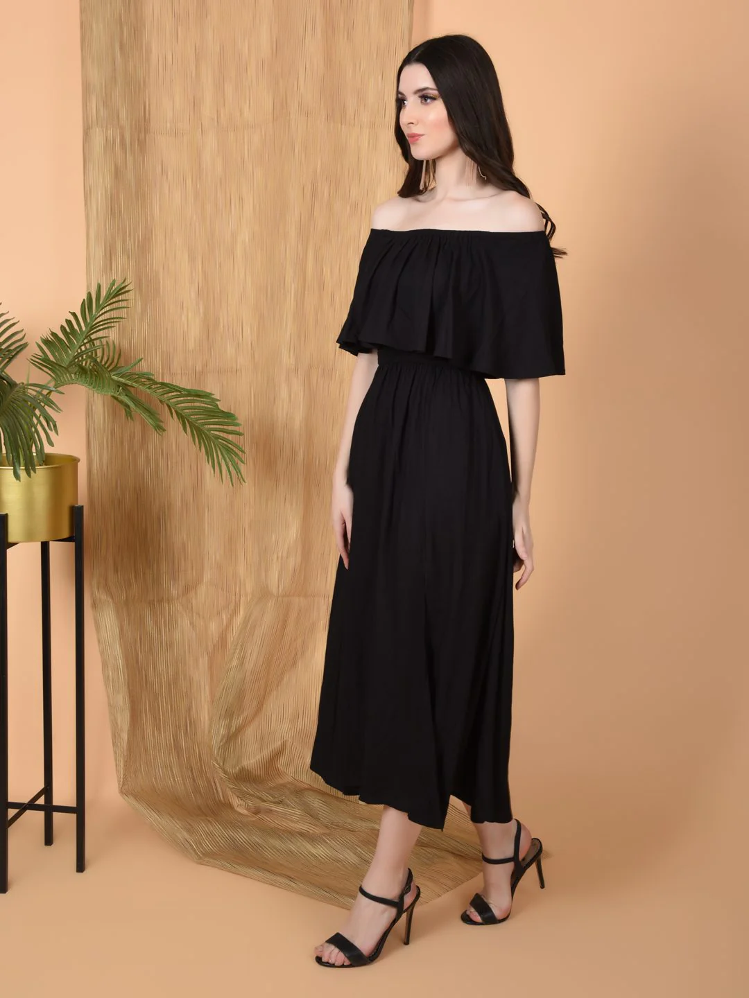 Flawless Women Off Shoulder with Medium Slit Black Dress | DIANA - Image 3
