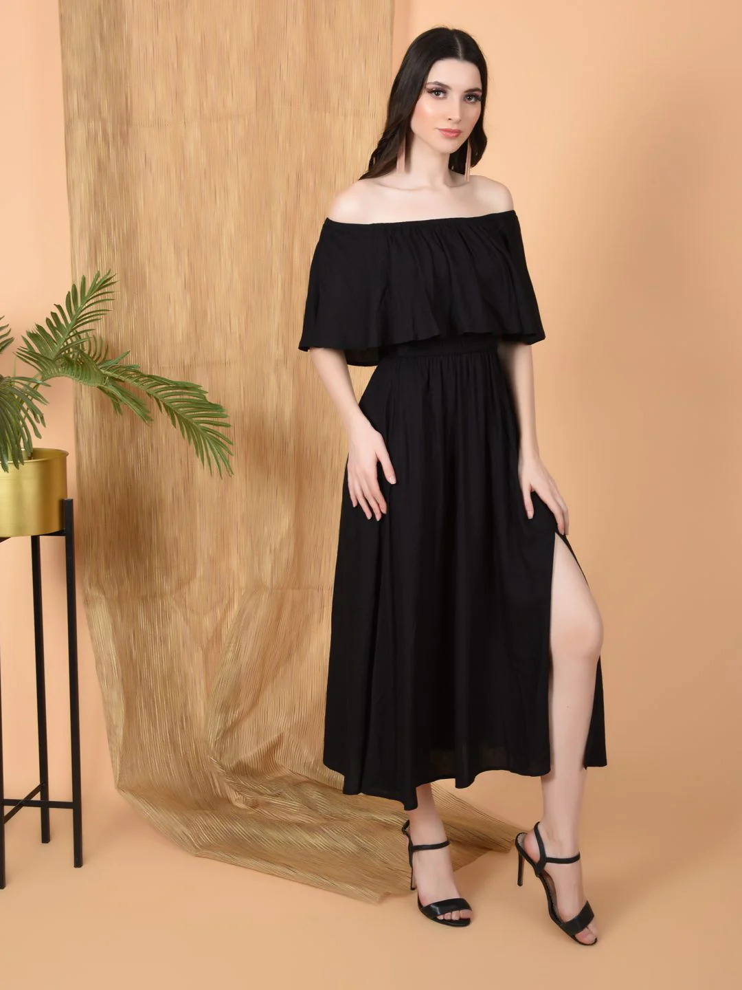Flawless Women Off Shoulder with Medium Slit Black Dress | DIANA - Image 5