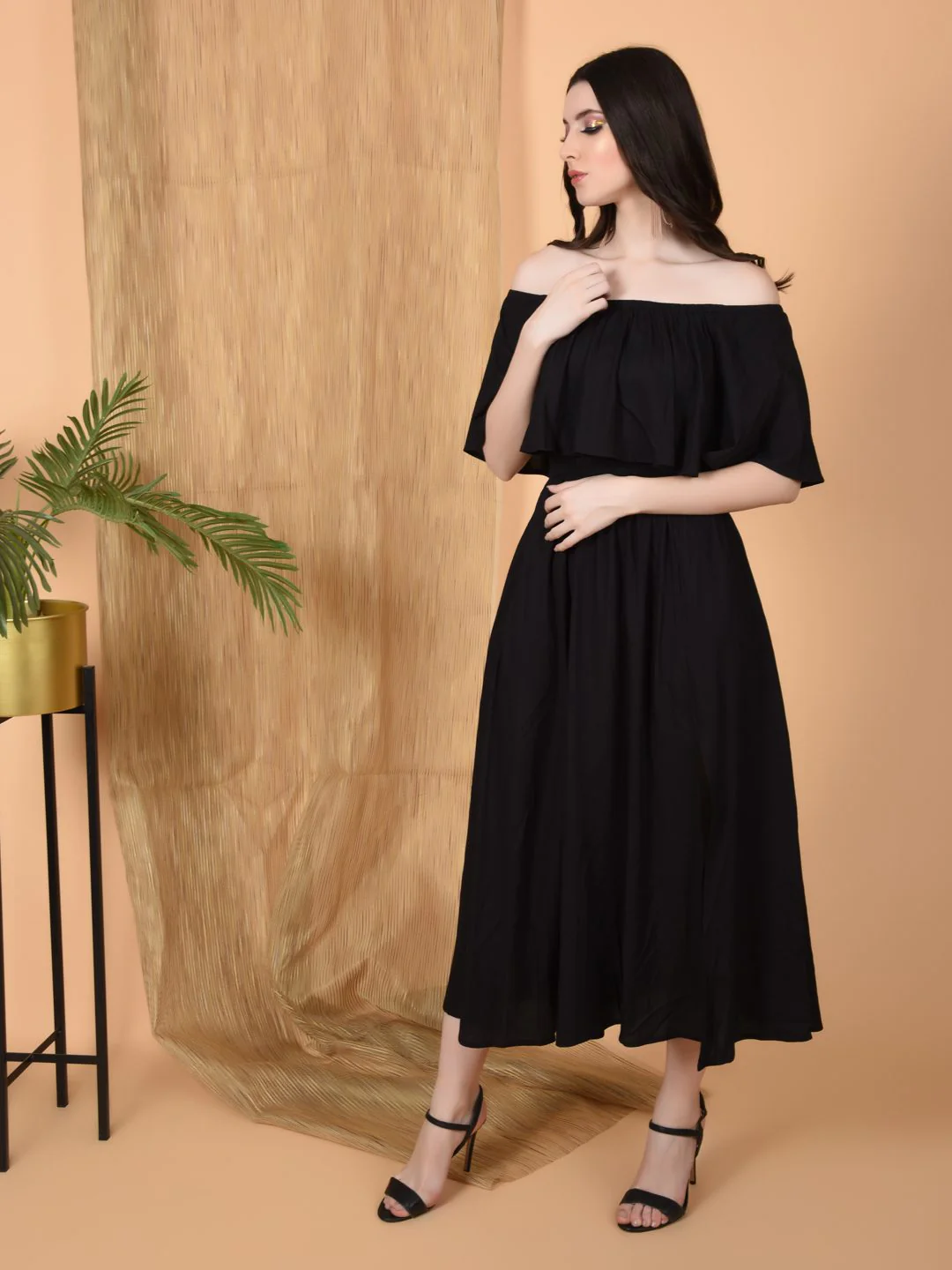 Flawless Women Off Shoulder with Medium Slit Black Dress | DIANA - Image 6