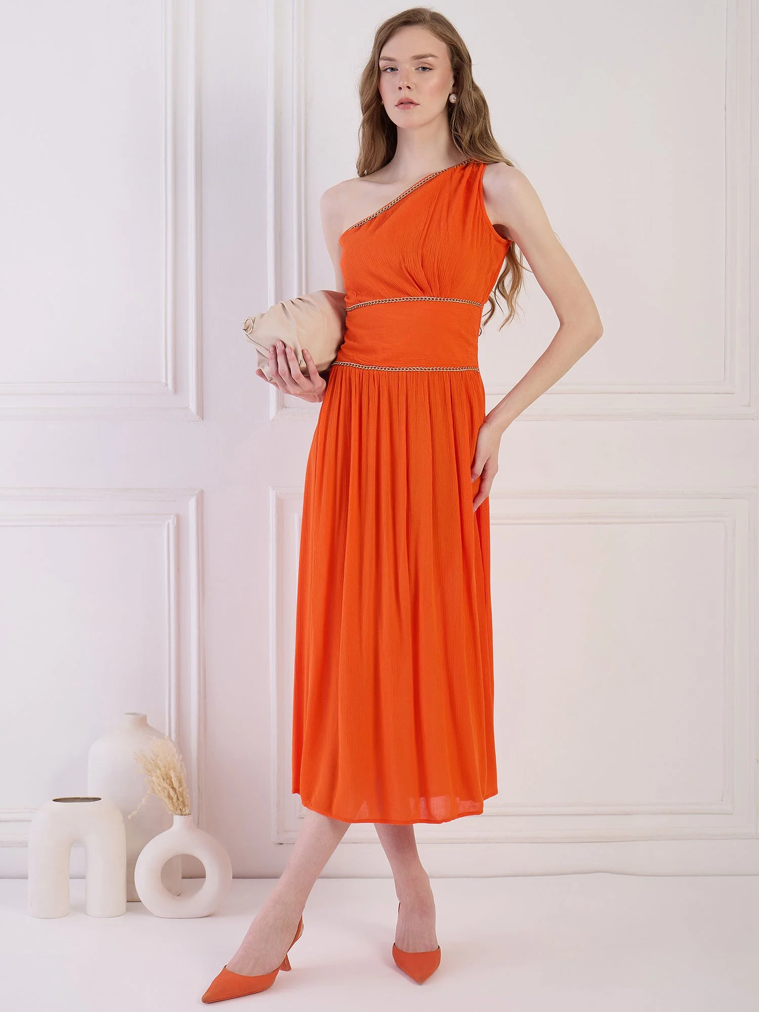 Flawless Women One Shoulder Fit and Flare Party Dress | KALPENI - Image 6