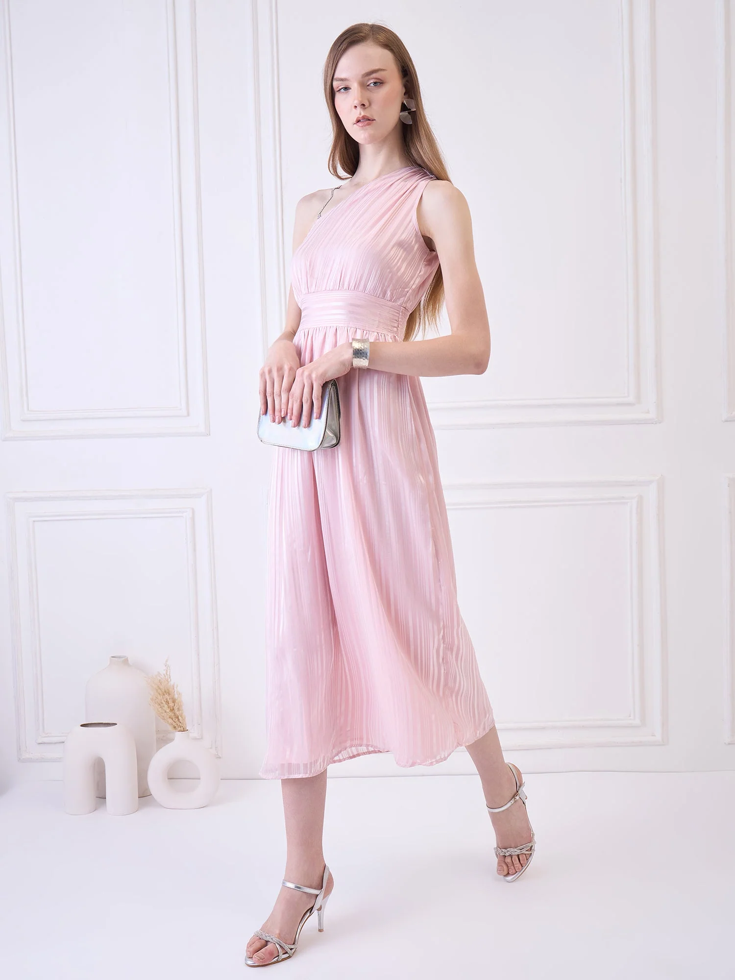 Flawless Women One Shoulder Pink Maxi Dress | BONNIE - Image 3