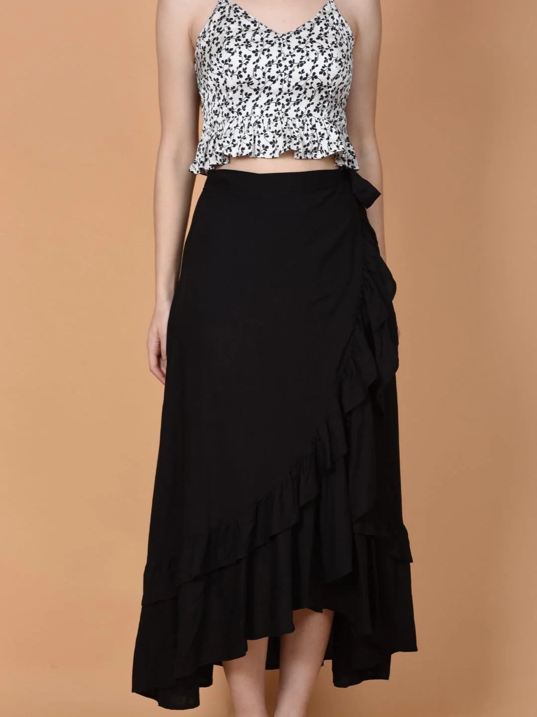 Flawlesss Women Stylish and Versatile Black Wrap Around Tie Knot Skirt | NAOMI - Image 3