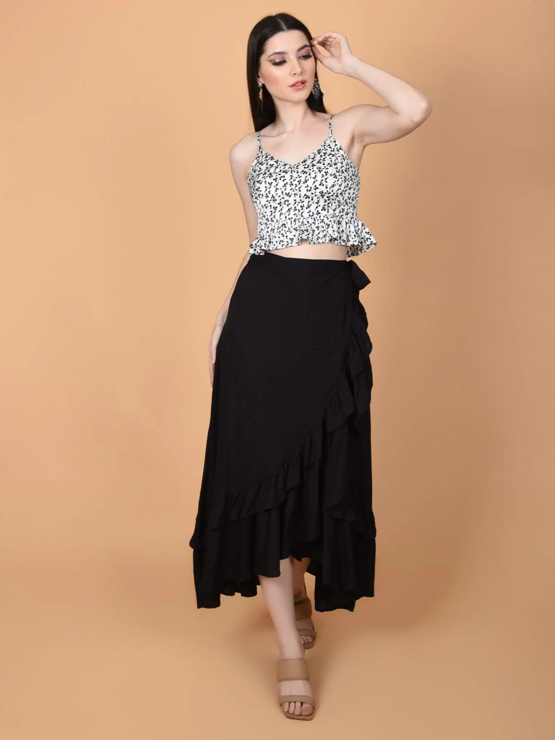 Flawlesss Women Stylish and Versatile Black Wrap Around Tie Knot Skirt | NAOMI - Image 5