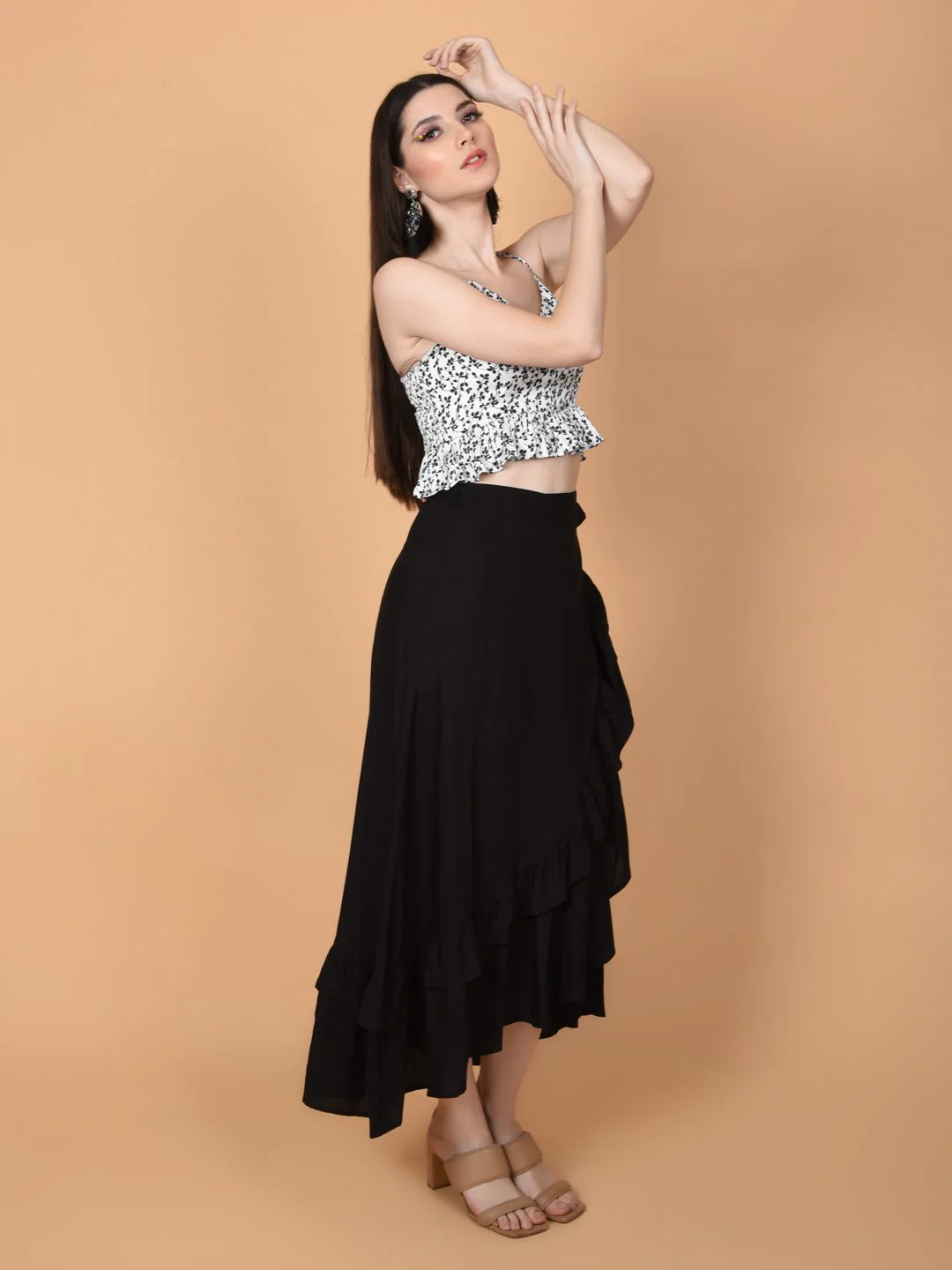 Flawlesss Women Stylish and Versatile Black Wrap Around Tie Knot Skirt | NAOMI - Image 6
