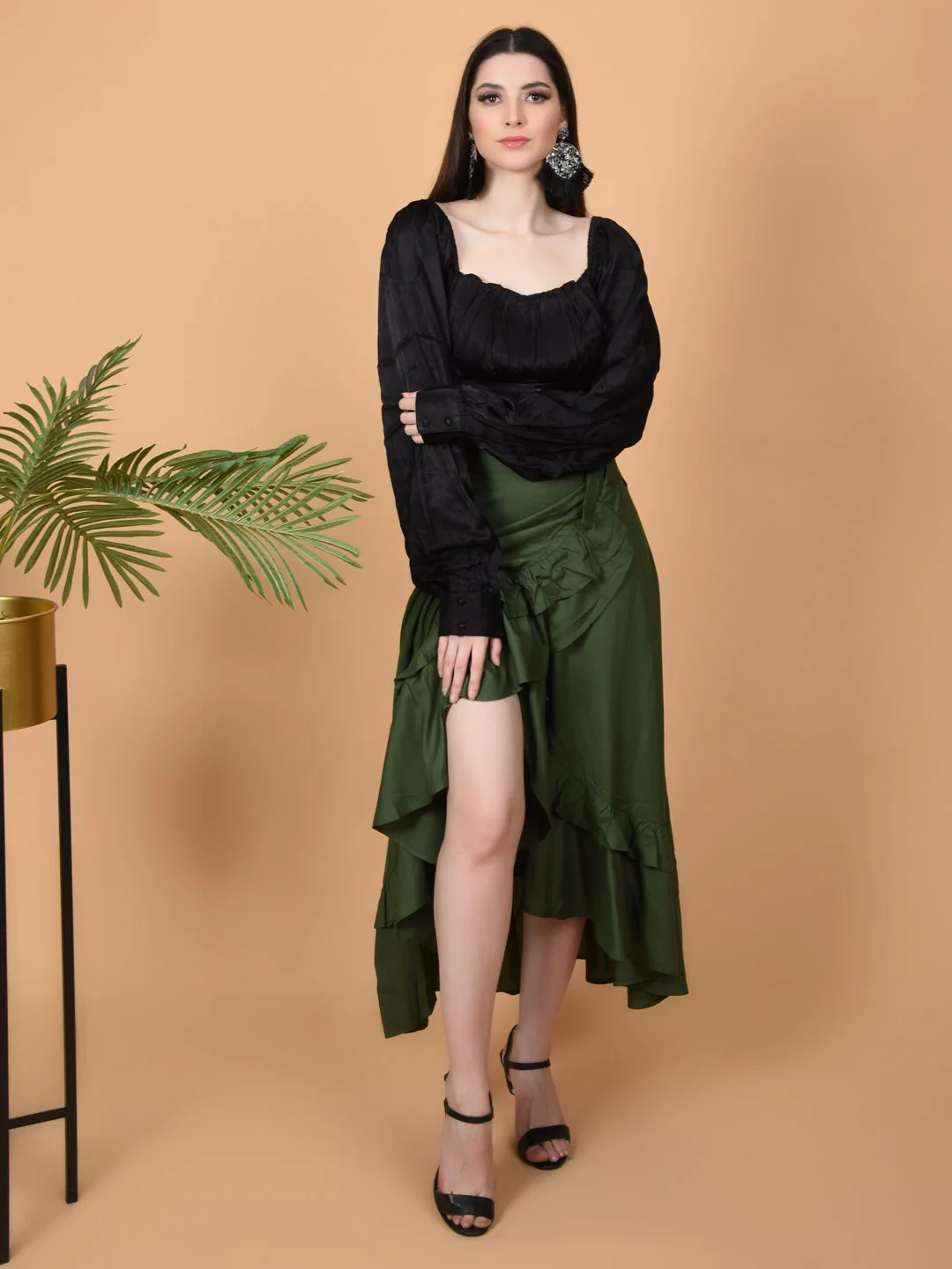 Flawless Women's Olive Wrap Around Tie Knot Skirt | NAOMI