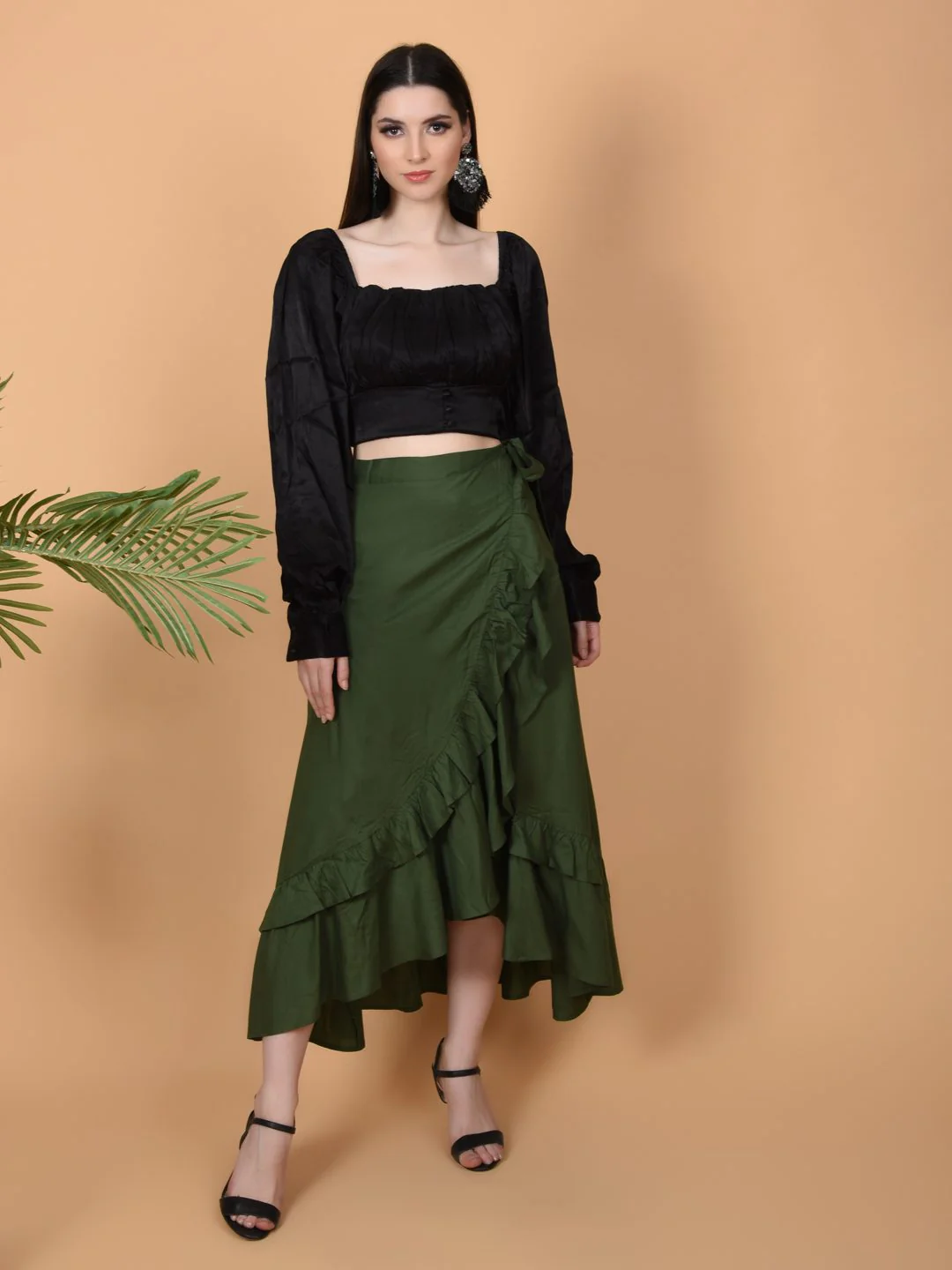 Flawless Women's Olive Wrap Around Tie Knot Skirt | NAOMI - Image 2