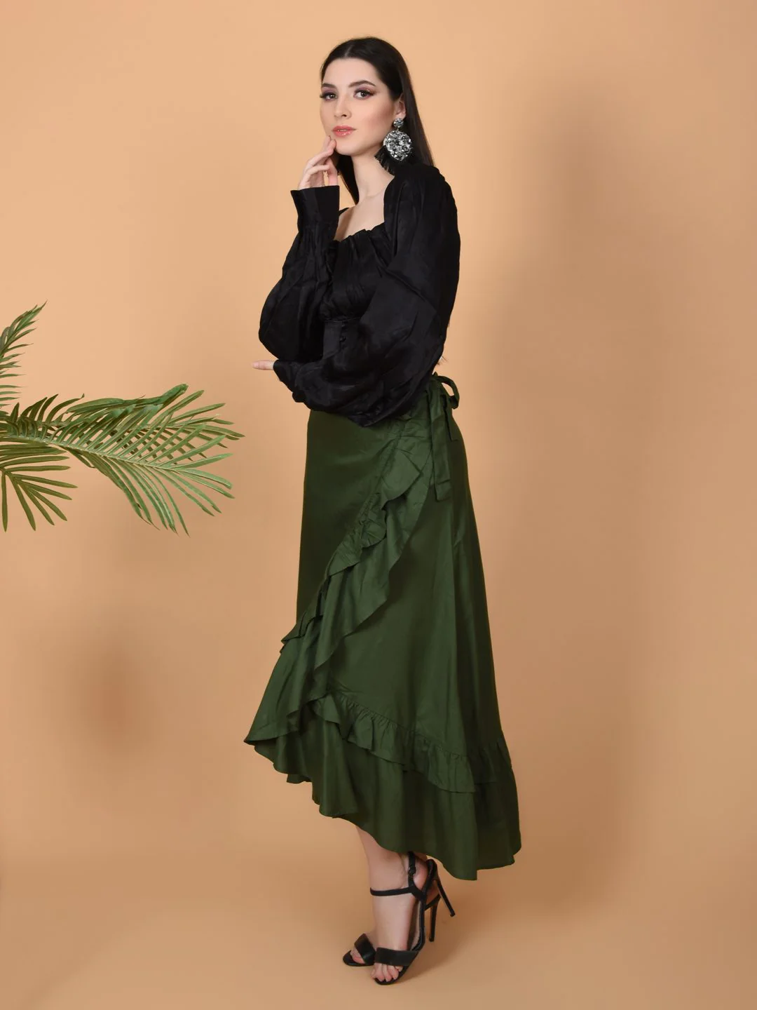 Flawless Women's Olive Wrap Around Tie Knot Skirt | NAOMI - Image 3