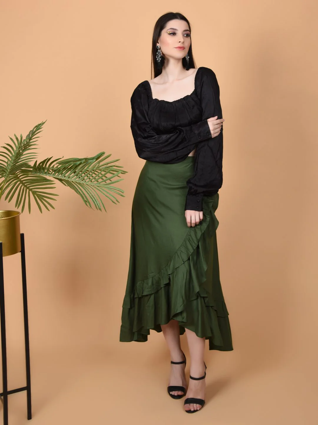 Flawless Women's Olive Wrap Around Tie Knot Skirt | NAOMI - Image 4