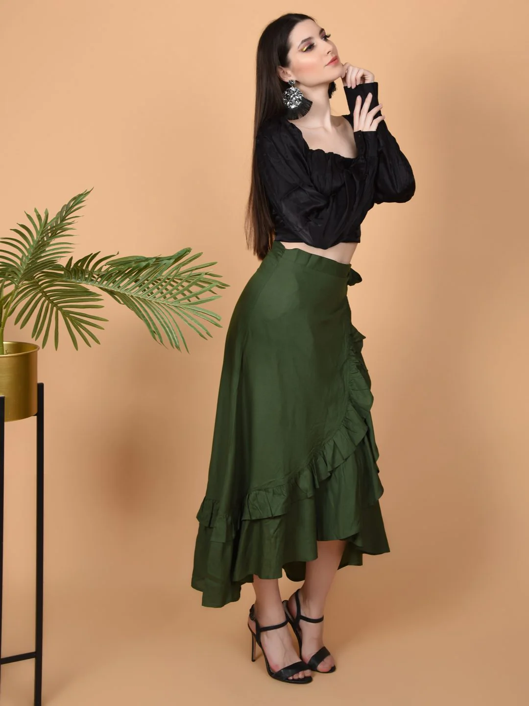 Flawless Women's Olive Wrap Around Tie Knot Skirt | NAOMI - Image 5