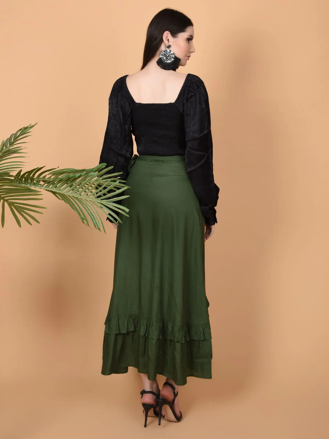 Flawless Women's Olive Wrap Around Tie Knot Skirt | NAOMI - Image 6