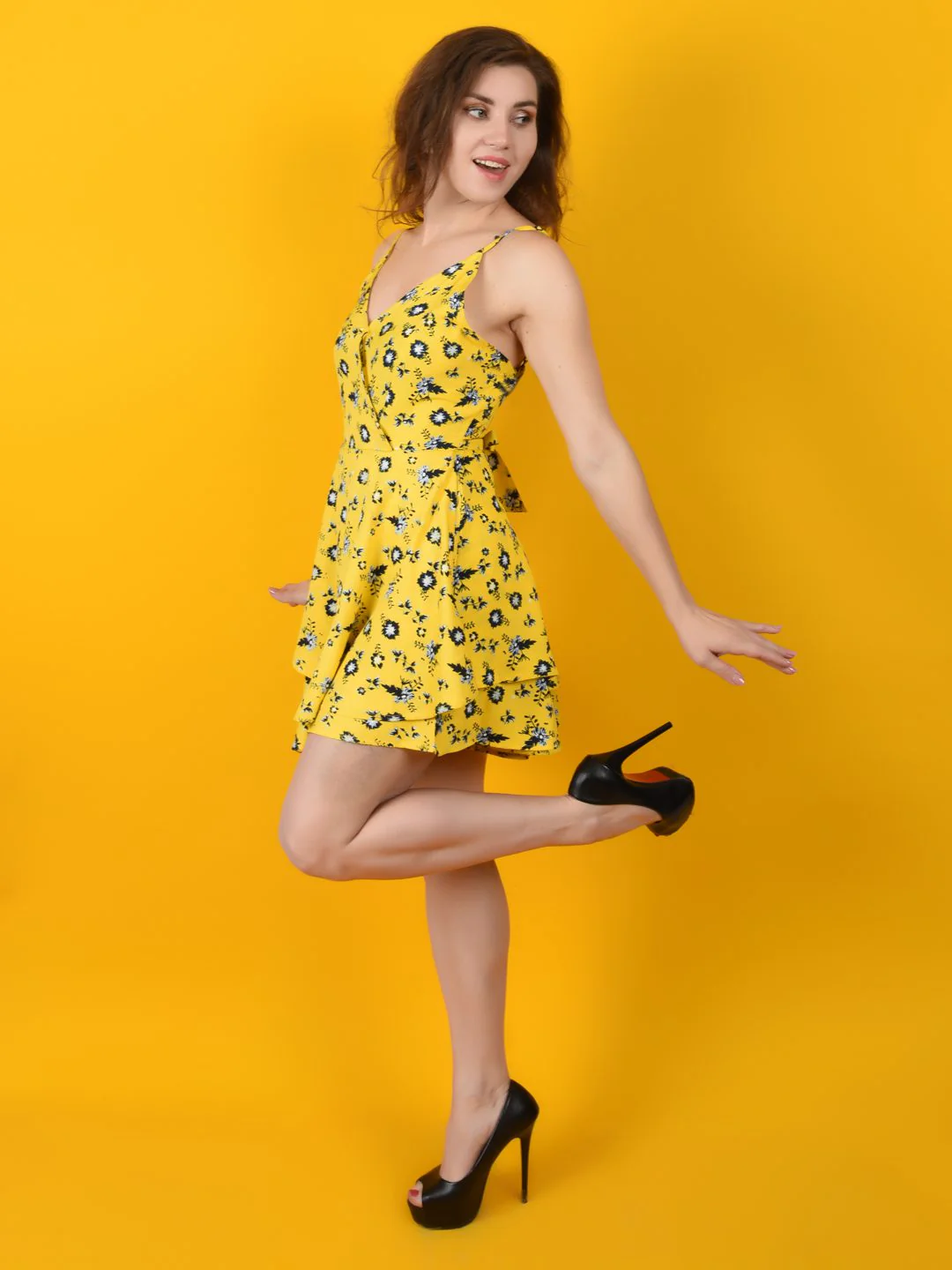 Flawless Yellow Beach Mini Playsuit For Women | LUNA - Image 3