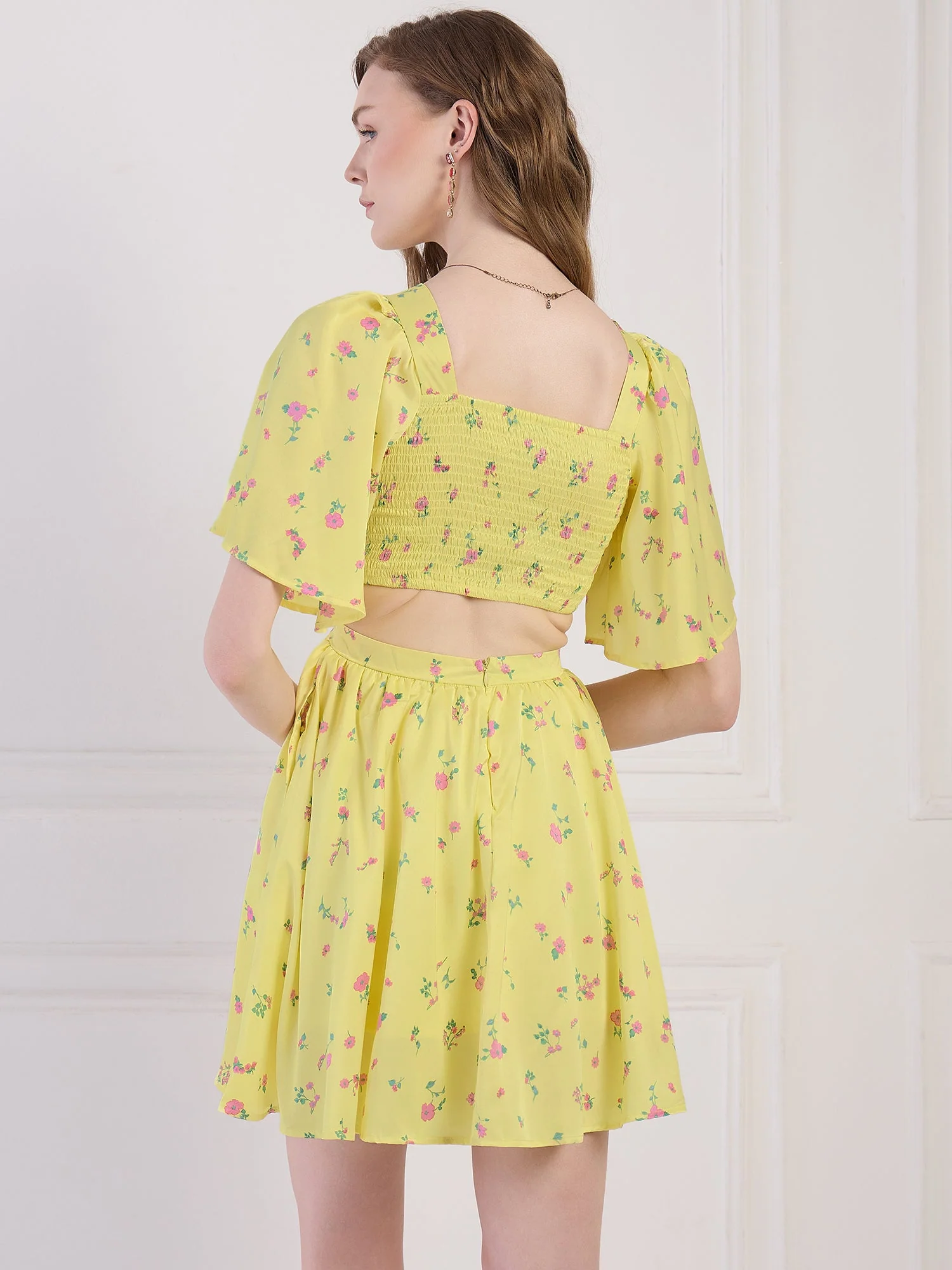 Flawless Women Yellow Mini Dress in Luxurious Satin | ALAN - Image 4