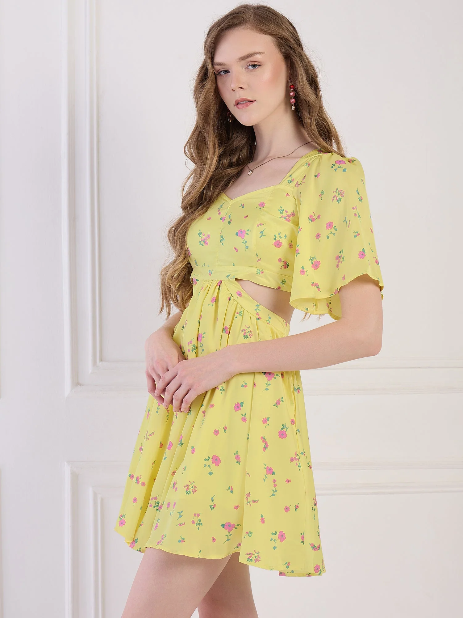 Flawless Women Yellow Mini Dress in Luxurious Satin | ALAN - Image 5