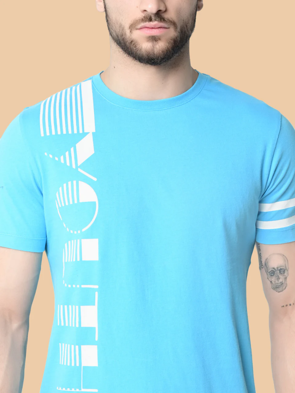 Flawless Men's 100% Cotton Sky-Blue T-Shirt - Image 3