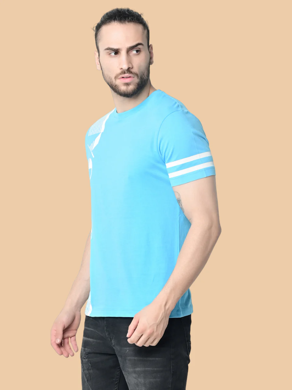 Flawless Men's 100% Cotton Sky-Blue T-Shirt - Image 4